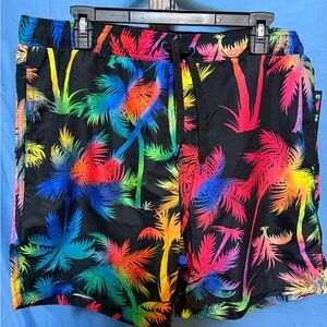 Surf Society Tropical Men's Swim Trunks Multicolor Palm Design lined w/ pockets